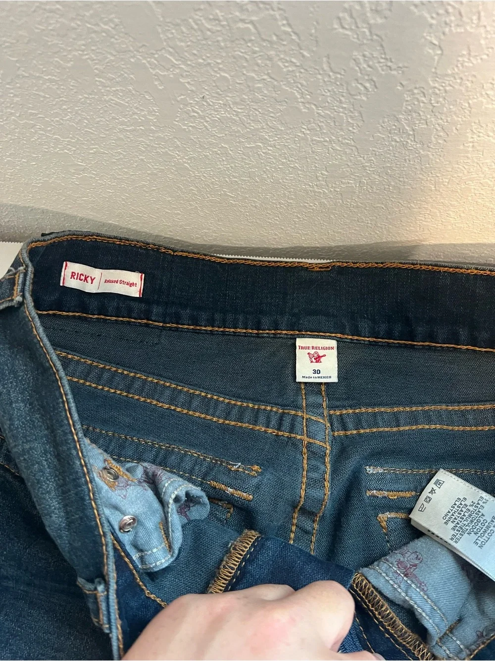 True Religion Ricky Relaxed Straight Dark Wash Jeans Mens Size 30 Made In Mexico
